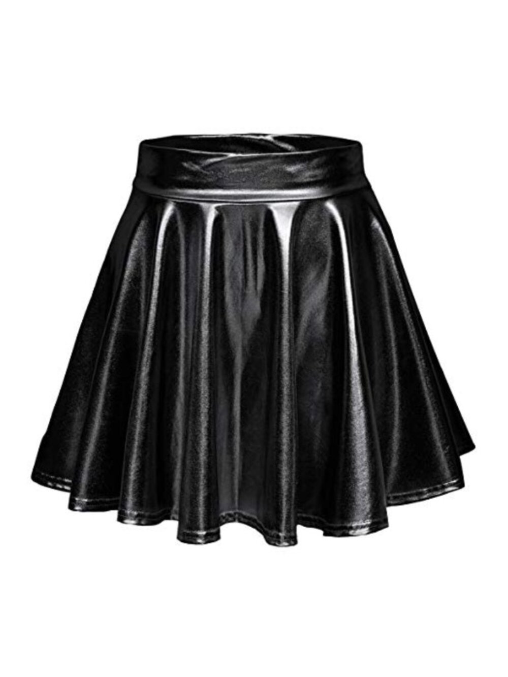 Metallic Wet Look Flared Mini Skater Skirt Stretch Dance Costume